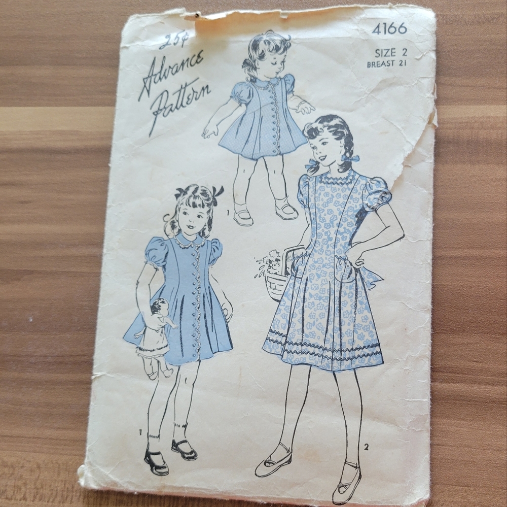 Rare Complete Vintage 1940s Child's Dress Pattern Advance Pattern Co.
